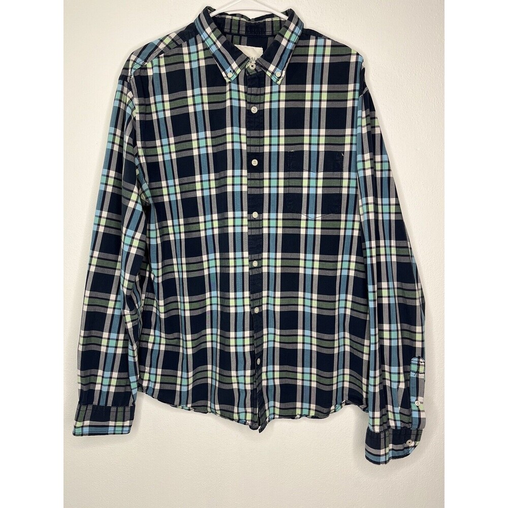 Aeropostale Men's Blue Green Plaid Long Sleeve Button Down Shirt Mens Size Large